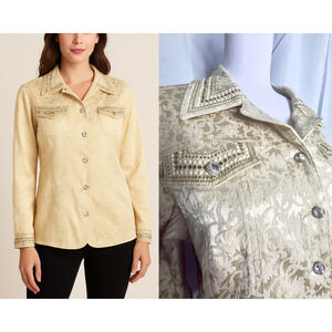 Christine Alexander Swarovski Crystal Diamonds Sequin Beige Paisley Jacket Gold